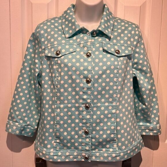 Christopher & Banks Polka Dot Denim Jacket Size Medium Petite - Picture 3 of 13